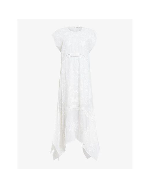AllSaints White Gianna Embroidered Cotton Maxi Dress