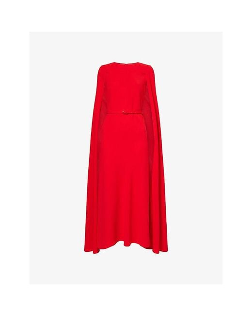 Roland Mouret Red Cady Belted Woven Midi Dress