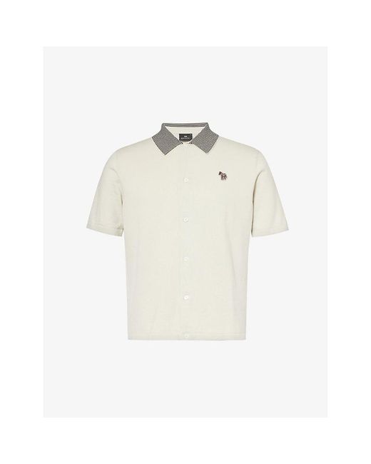 PS by Paul Smith White Zebra-embroidered Organic Cotton Knitted Polo Shirt for men