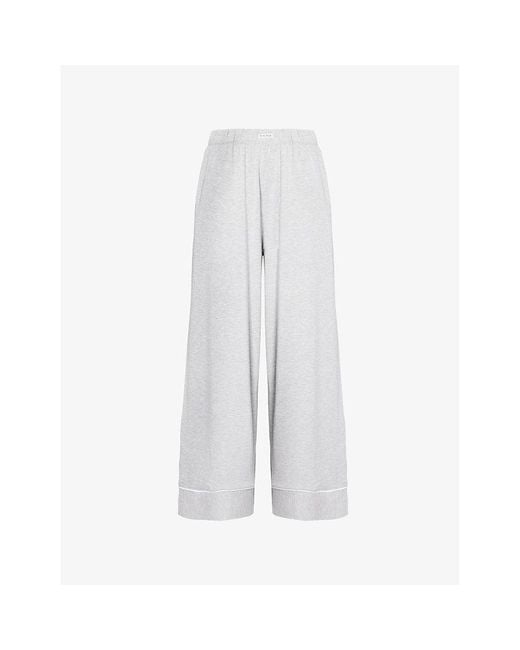 Lounge Underwear White Contrast-Piping Wide-Leg Modal-Jersey Pyjama Trousers