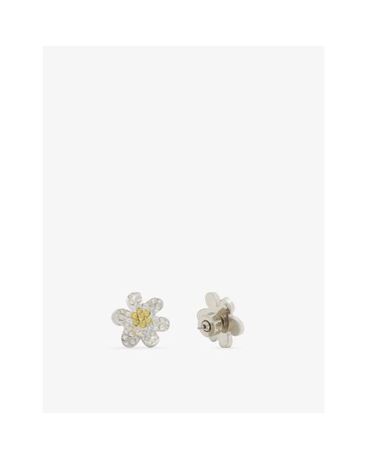Marni White Daisy Pavé Brass Stud Earrings
