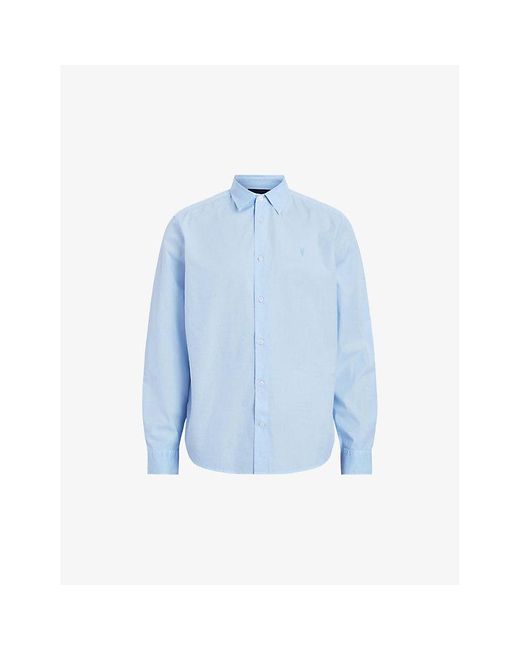 AllSaints Blue Tahoe Embroidered-logo Organic Cotton-blend Shirt for men