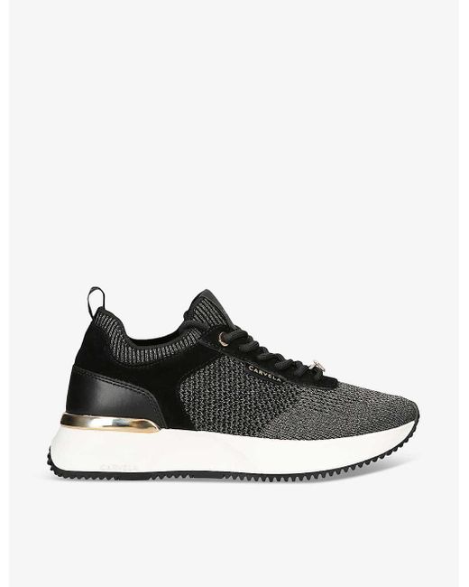Carvela Kurt Geiger Black Flare Contrast-sole Mesh And Suede Low-top Trainers