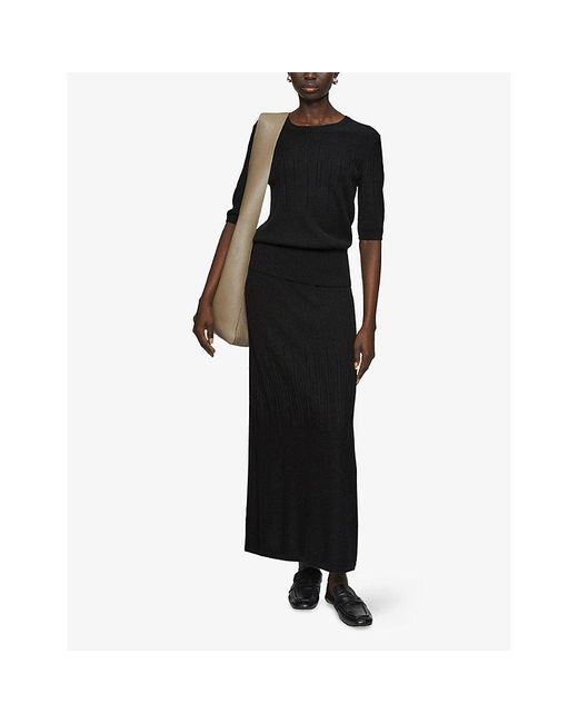 Joseph Black Mid-Rise Knitted Wool And Silk Maxi Skirt
