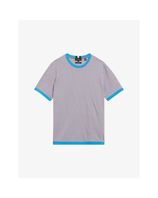Ted Baker Blue Finity Geometric-jacquard Cotton T-shirt for men