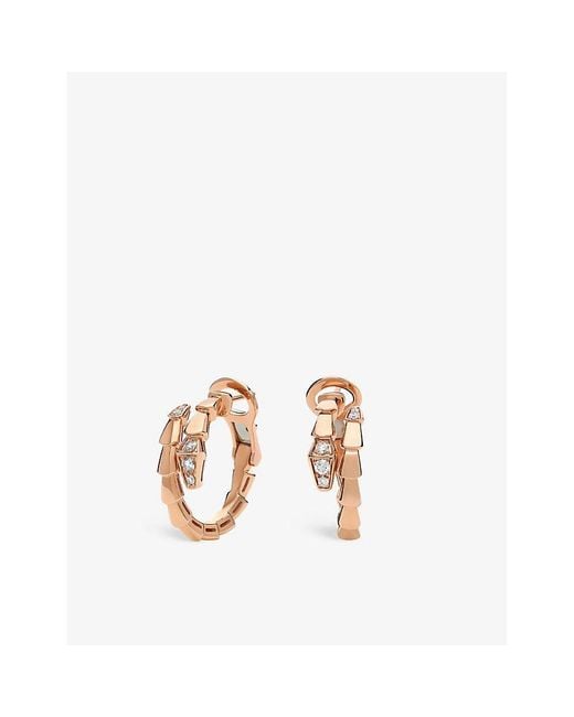 BVLGARI Metallic Serpenti Viper 18Ct Rose- And 0.18Ct Brilliant-Cut Diamond Hoop Earrings