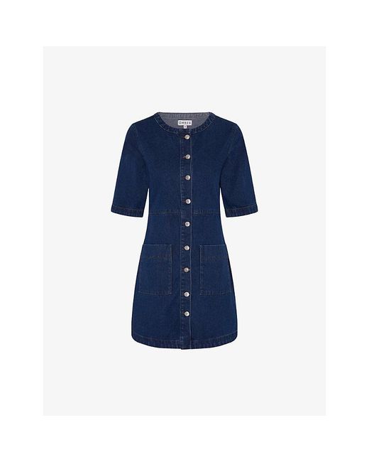 OMNES Blue Adia Button-Down Denim Mini Dress