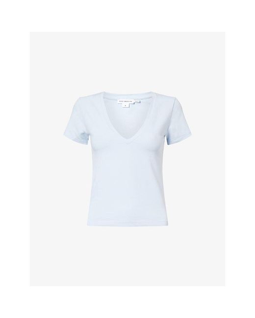 GOOD AMERICAN Blue V-Neck Short-Sleeves Stretch-Cotton T-Shirt