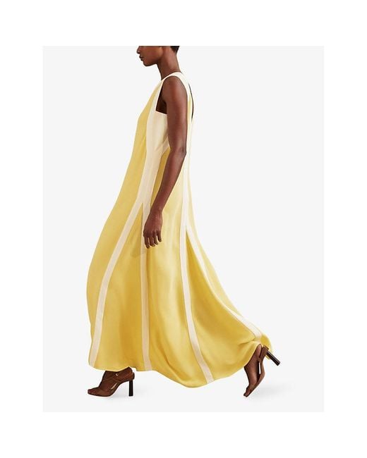 Reiss Yellow Rae Colour-block Relaxed-fit Woven Maxi Dress