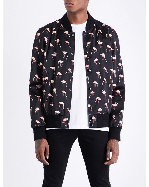 Saint Laurent Black Pink Flamingo Print Bomber Jacket for men