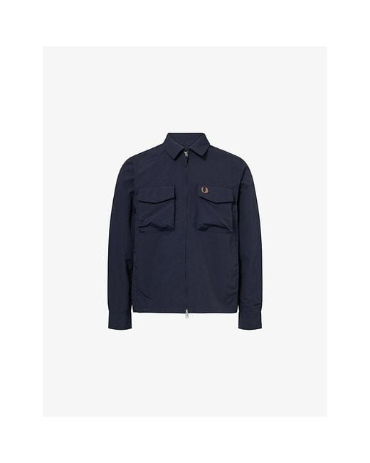 Fred Perry Blue Patch-Pocket Ripstop Woven Overshirt for men