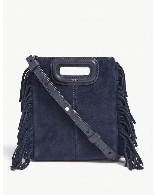 Maje Blue Navy Mini M Tassel-trimmed Suede Shoulder Bag 1 Size