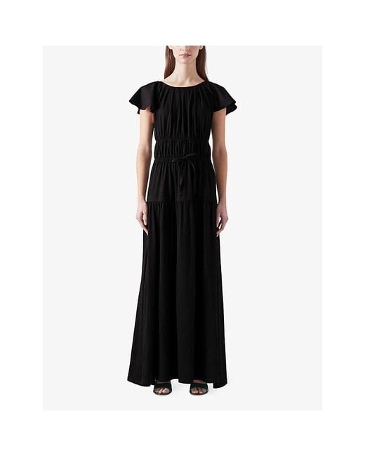 L.K.Bennett Black Carla Drawstring-waistband Cotton-blend Maxi Dress