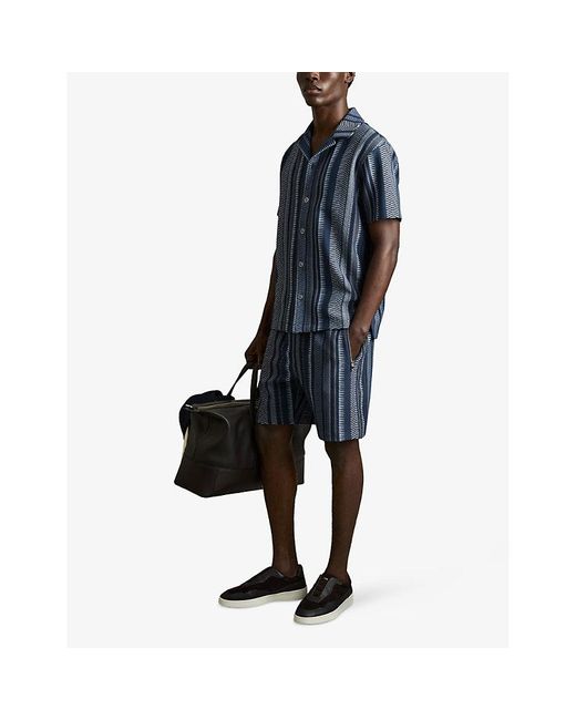 Reiss Blue River Striped Cotton-Blend Shorts for men