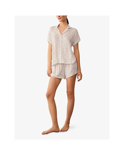 The White Company White Heart-Print Short-Sleeved Jersey Pyjamas