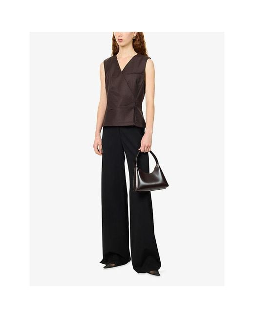 Theory Brown Tailored Wrap Pleat Wool Vest