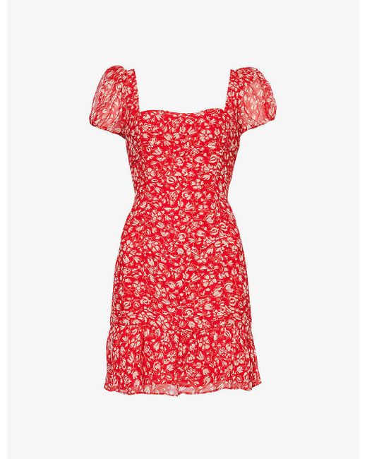 Rixo Red Bowie Floral-print Woven Mini Dress