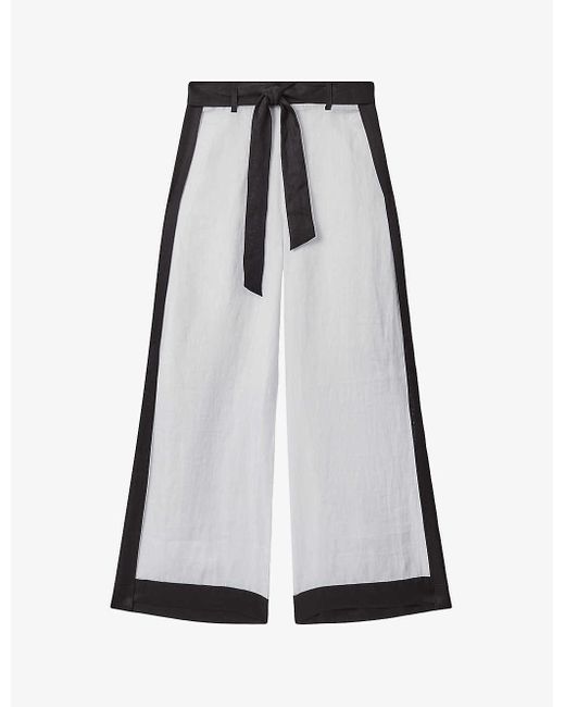 Reiss Black Harlow Colour-block High-rise Linen Trousers