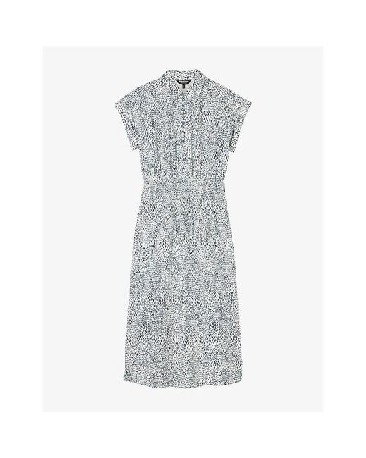 Whistles Gray Animal-Print Short-Sleeved Cotton Midi Dress