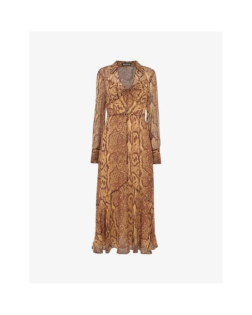 Whistles Brown Serpent Graphic-print Long-sleeve Woven Midi Dress