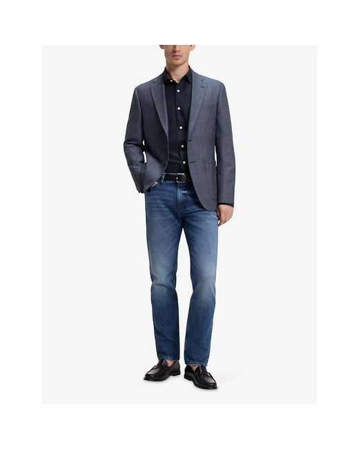 Boss Blue Long-Sleeved Chest-Pocket Cotton-Poplin Shirt for men