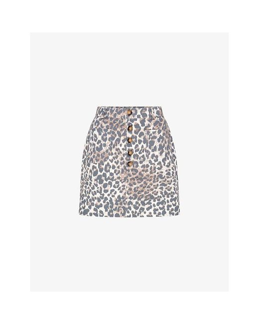 OMNES White Nancy Leopard-print Organic-cotton Mini Skirt