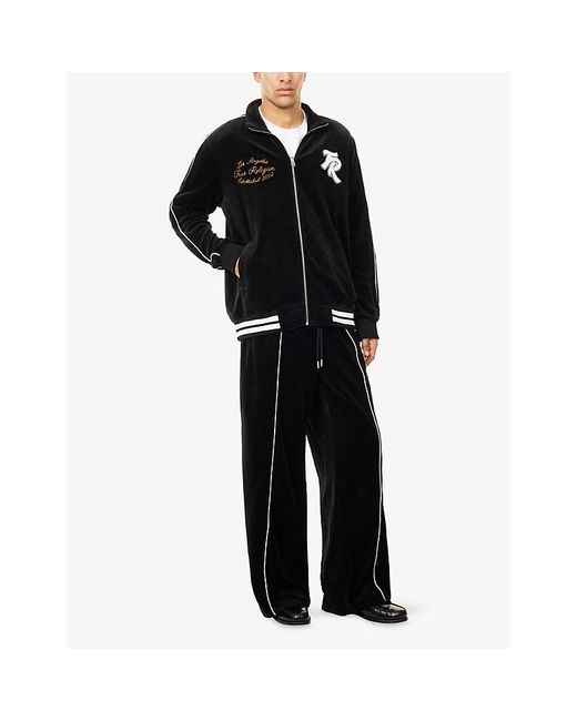 True Religion Black Embroidered Piping-Detailed Velour Tracksuit Jacket for men