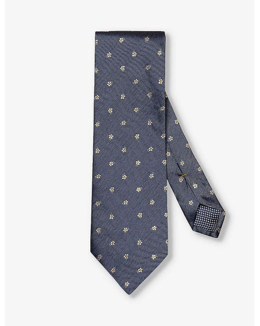 Eton of Sweden Blue Patterned Silk And Linen Tie for men