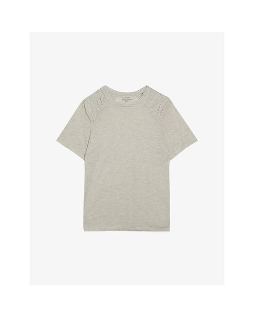 Ted Baker Gray Dawnaaa Gathered-shoulder Relaxed-fit Woven T-shirt