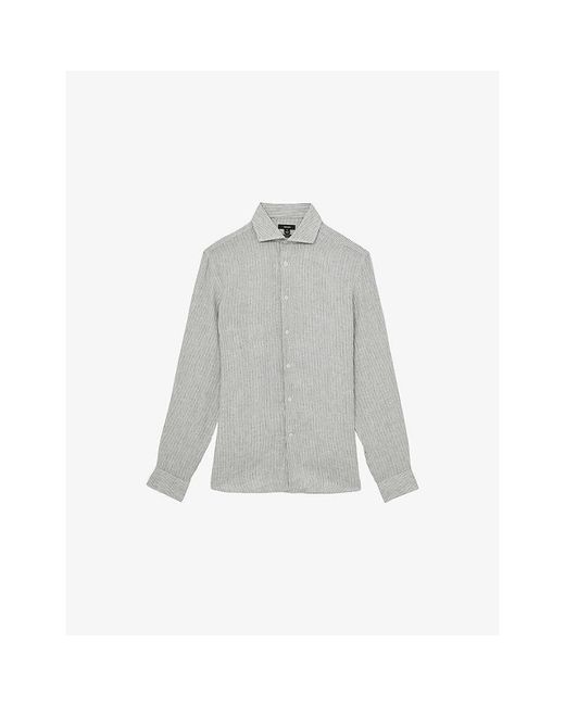 Reiss Gray Ruban Striped Linen Shirt for men