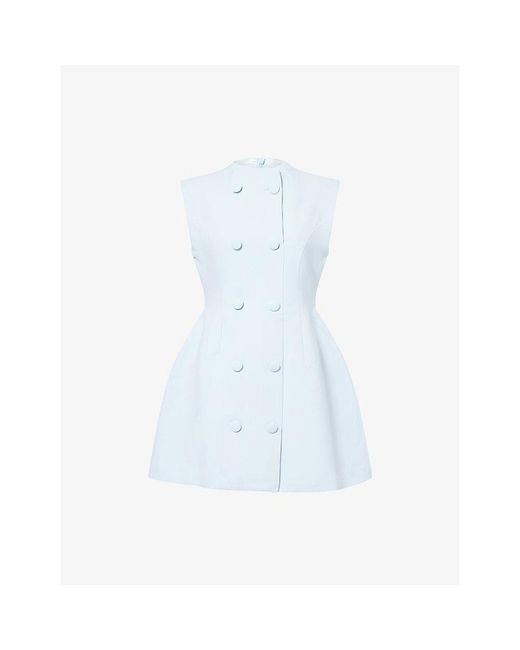 Odd Muse Blue Double-Breasted Sleeveless Woven Mini Dress
