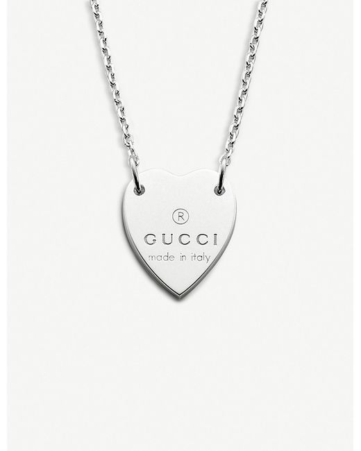 Gucci Metallic Sterling Silver Signature Heart Pendant Necklace