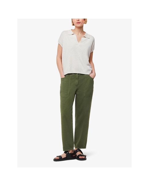Whistles Green Tessa Regular-Fit High-Rise Stretch-Cotton Trousers