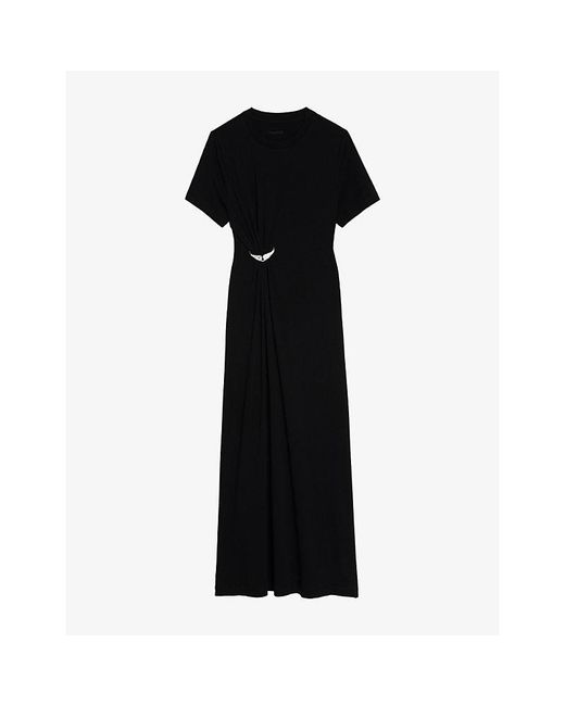 Zadig & Voltaire Black Raja Short-Sleeved Cotton-Jersey Maxi Dress