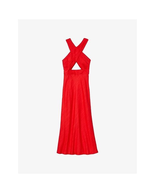 Sandro Red Wraparound Sleeveless Woven Maxi Dress