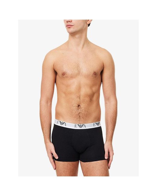 Emporio Armani Black Branded-Waistband Pack Of Three Cotton-Jersey Boxer Briefs for men