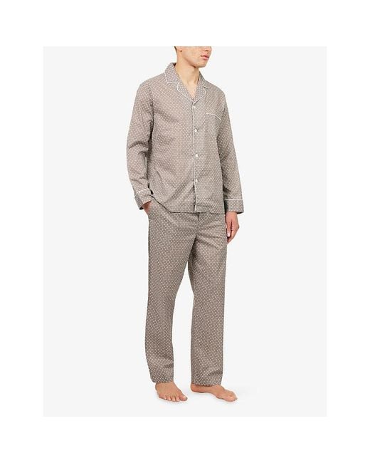Derek Rose Gray Geo Pattern Cotton Pyjama Set for men