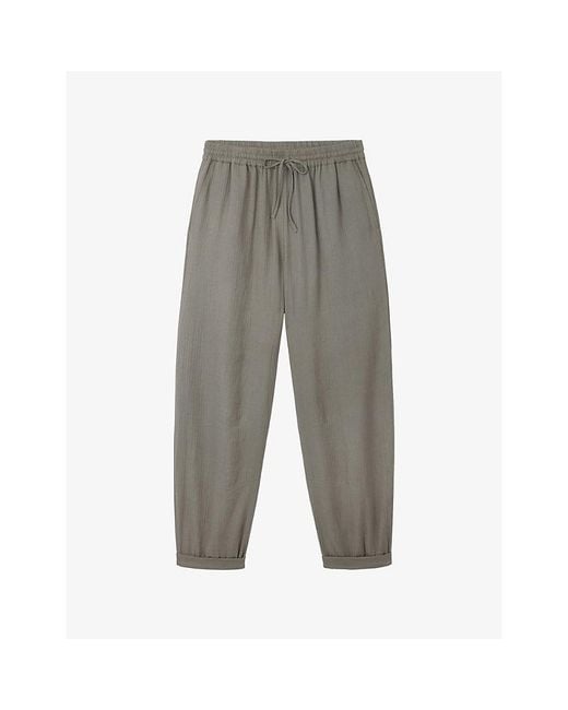 The White Company Gray Herringbone Tapered-Leg High-Rise Cotton Trousers