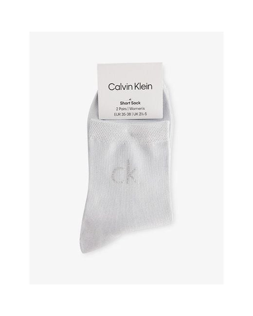 Calvin Klein White Branded Pack Of Two Woven Socks