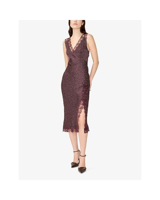 OMNES Brown Penny Polka-Dot Print Woven Midi Dress