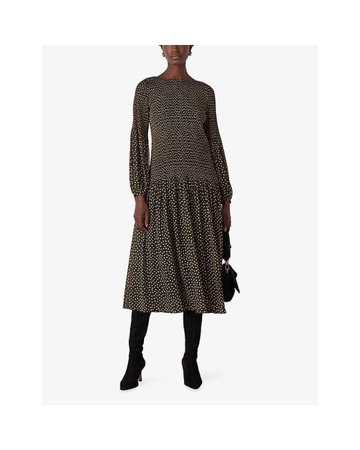 Whistles Gray Plisse Spot-Print Woven Midi Dress