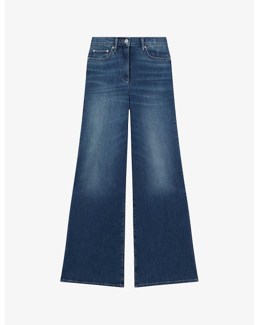 Reiss Blue Ameria Wide-leg Mid-rise Stretch-denim Jeans
