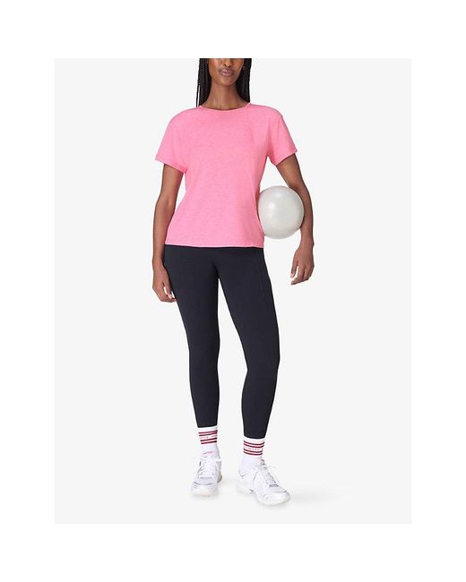 Sweaty Betty Pink Soft Flow Studio Strappy-Back Stretch-Jersey T-Shirt