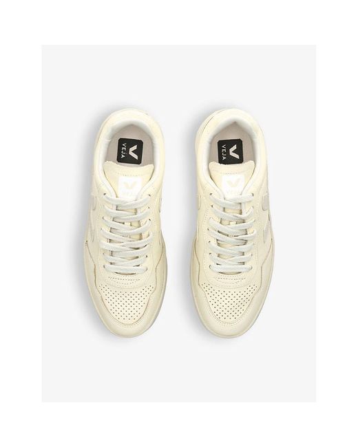Veja Natural V-90 Logo-embroidered Leather Low-top Trainers