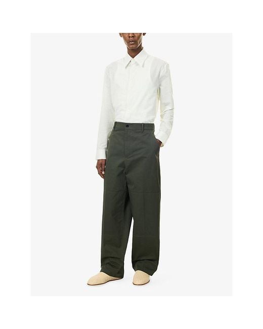 Bottega Veneta White Brand-Embroidered Pinstripe Cotton-Blend Shirt for men