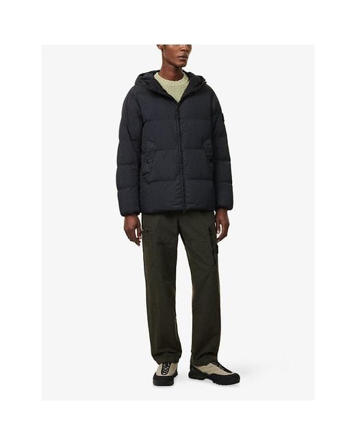 Stone Island Blue Crinkle Reps Hooded Nylon Puffer Jacket for men