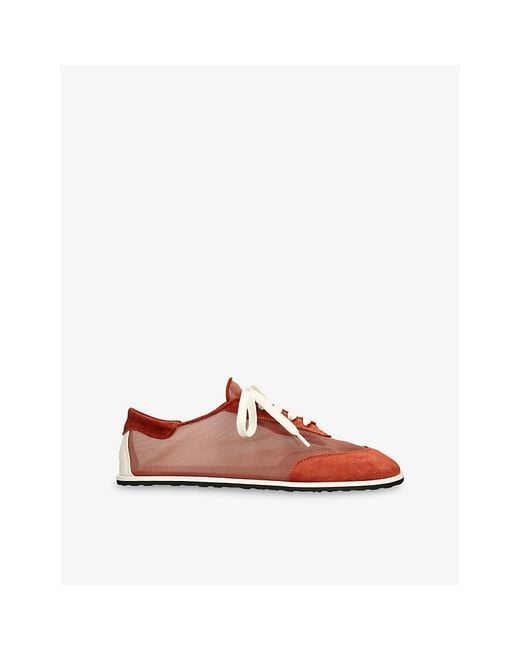 Dear Frances Pink Lace-Up Panelled Suede And Mesh Trainers