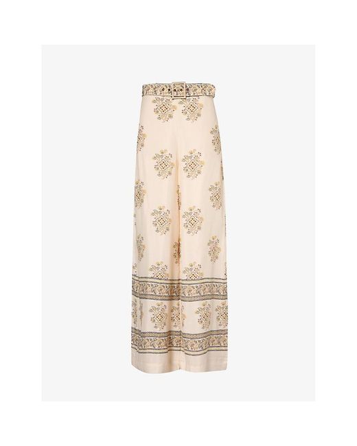Zimmermann Natural Wide-leg Mid-rise Printed Woven Trousers