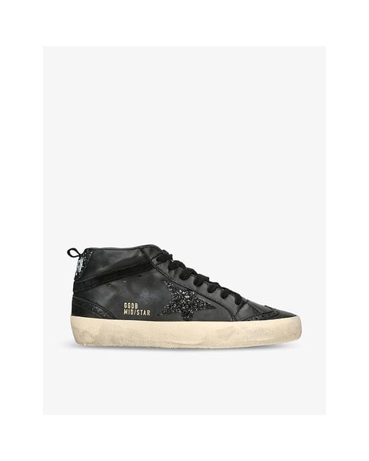 Golden Goose Deluxe Brand Black Mid Star 90100 Logo-print Leather Mid-top Trainers