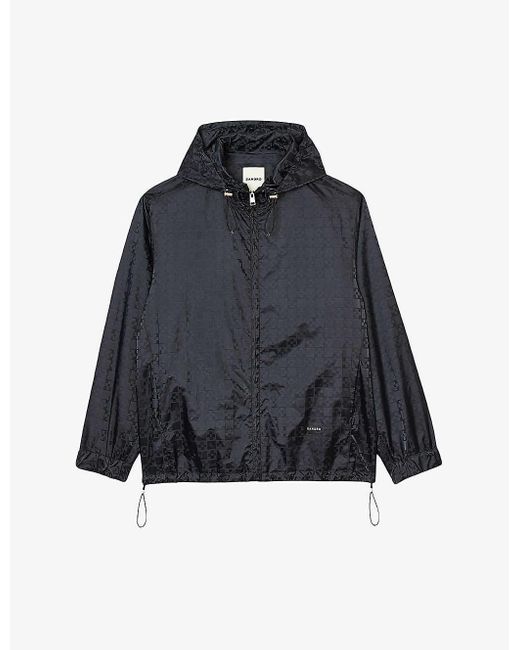 Sandro Blue Graphic-print Hooded Nylon Jacket for men